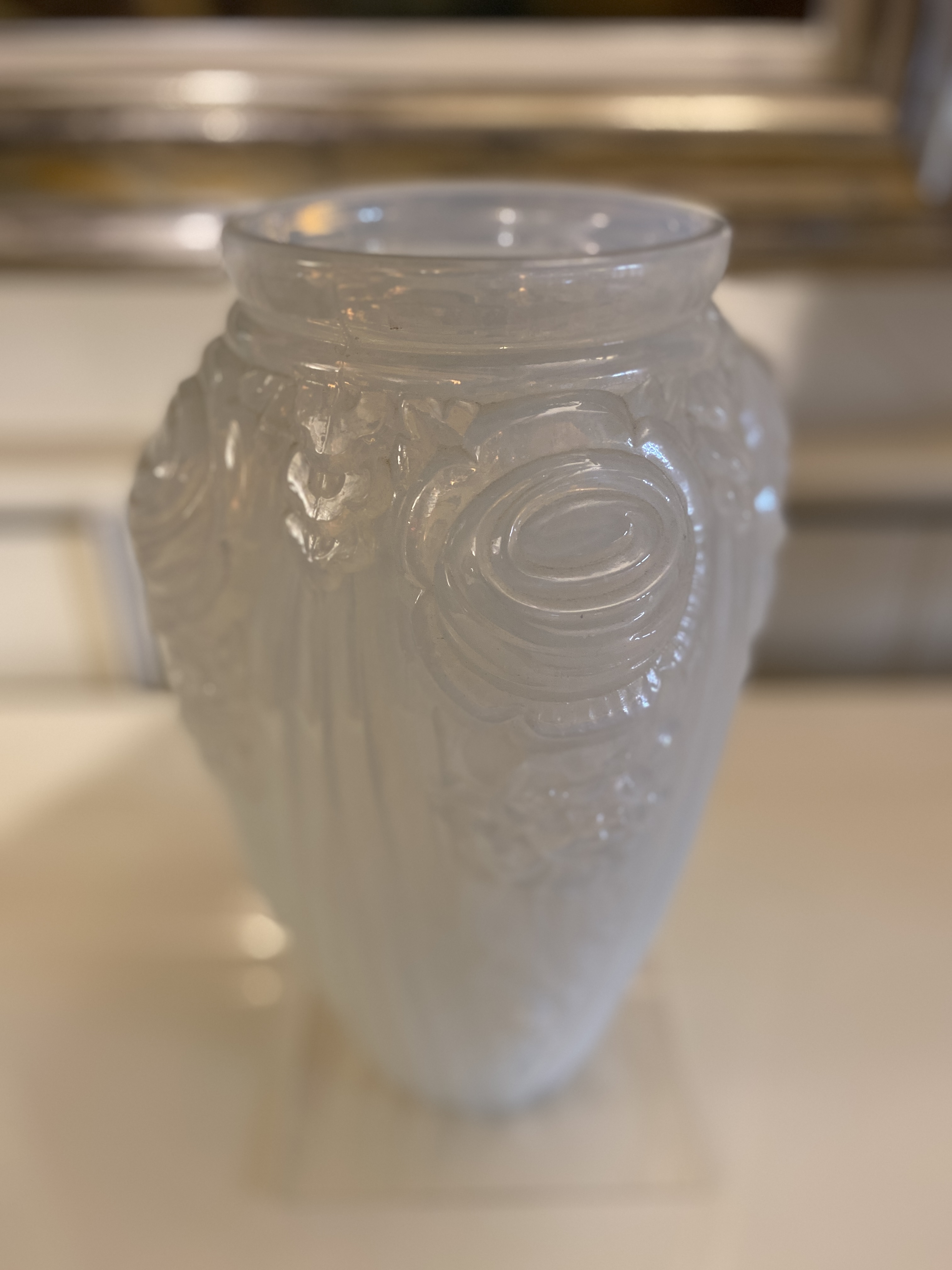 A pair of French Art Deco moulded opalescent glass vases, possibly by Sabina - Image 2 of 15