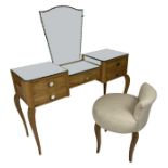 A 1940's Italian beech and mirror glass dressing table and stool