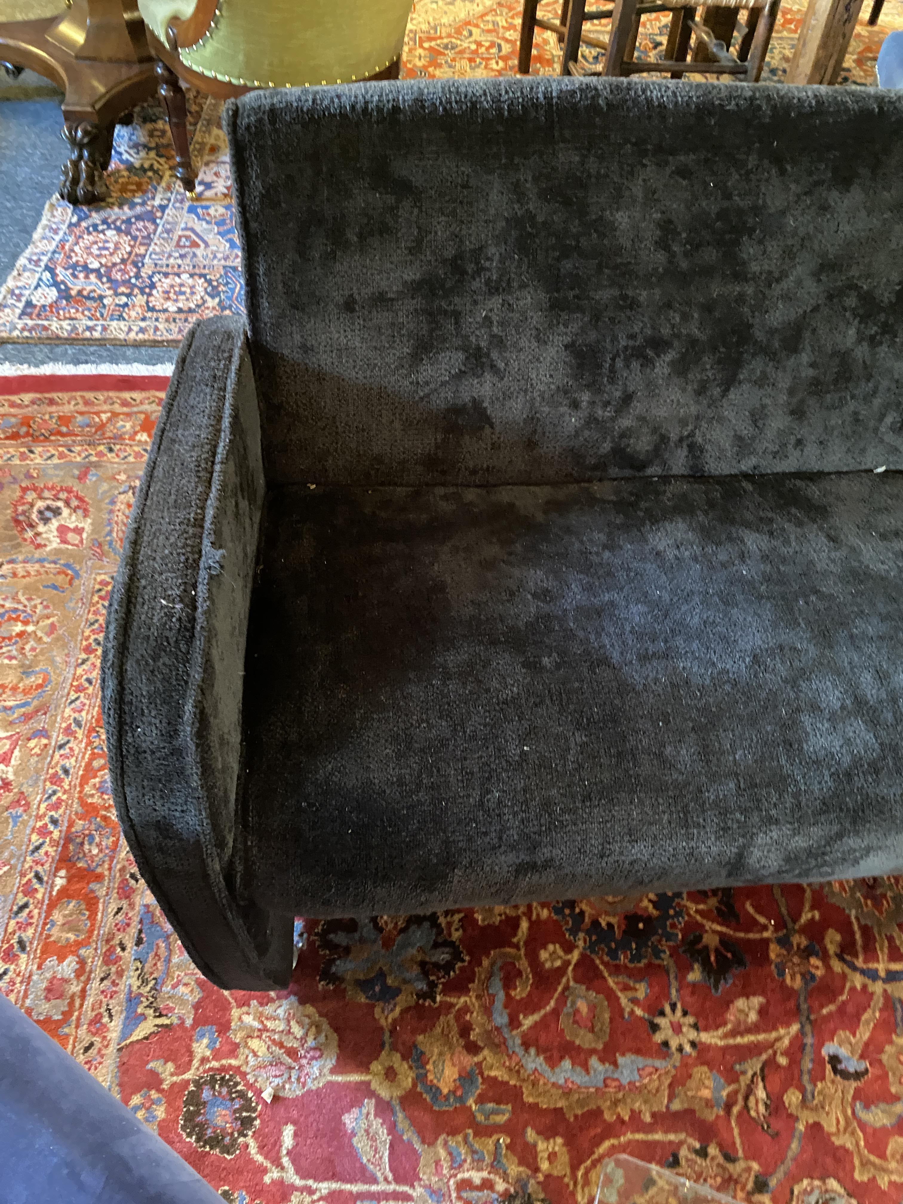 A 1970's black chenille upholstered two seater settee - Image 2 of 5