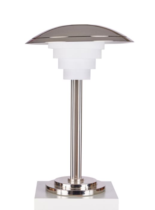 An Art Deco style chrome and white glass white table lamp '602' by Jean Perzel (1892-1986)