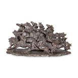 A large contemporary Mexican carved agate figural group of a herd of galloping horses