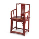 A late 19th century Chinese red painted open armchair