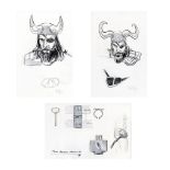 THOR - Set of Three Hand-Illustrated Doug Brode Mjolnir and Odin Concept Artworks