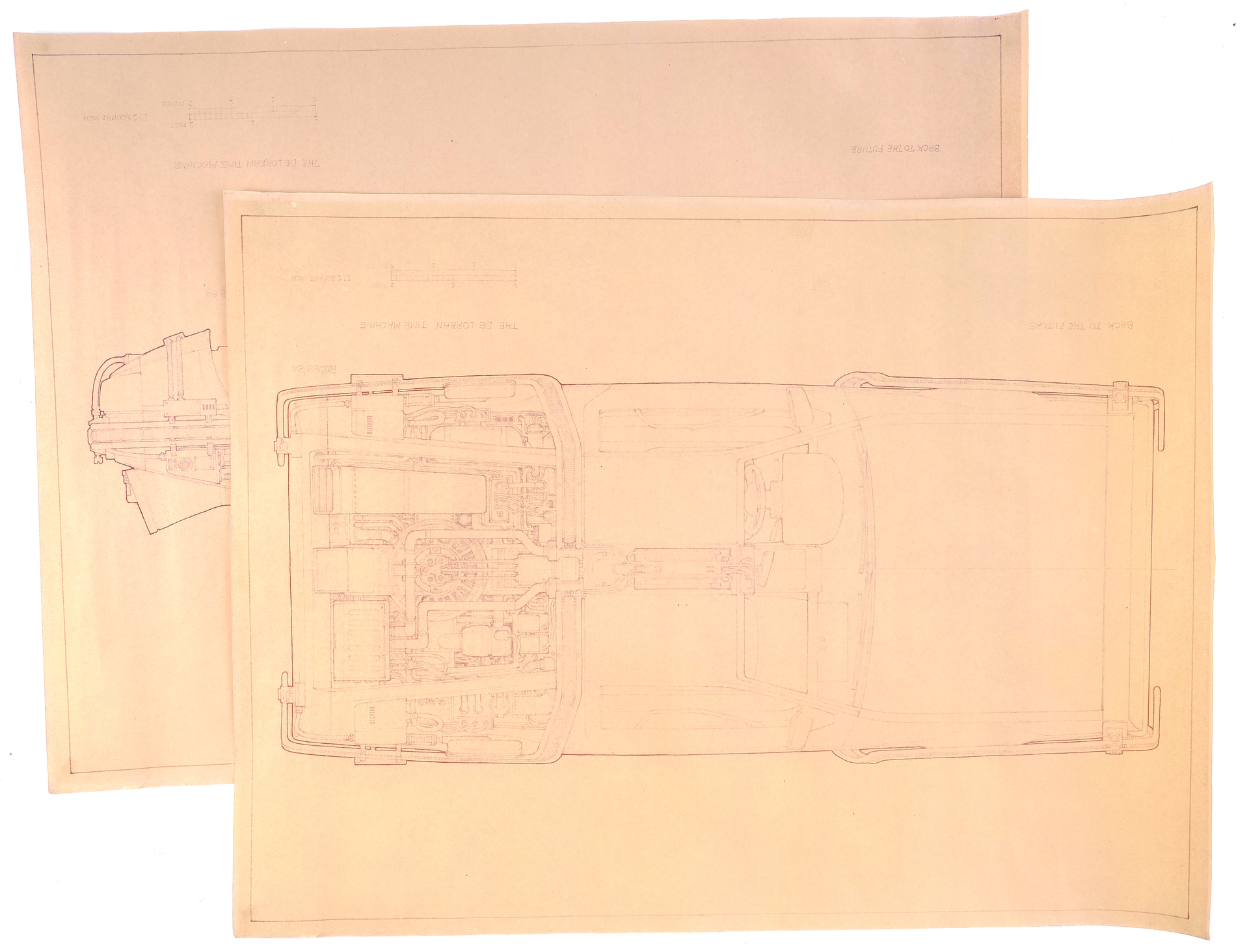 BACK TO THE FUTURE - Pair of Printed Ron Cobb DeLorean Time Machine Blueprints