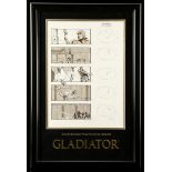 GLADIATOR - Framed Hand-Illustrated Sylvain Despretz "Gladiator Throws Axe" Storyboard