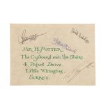 HARRY POTTER AND THE SORCERER'S STONE - Cast-autographed Hogwarts Acceptance Envelope
