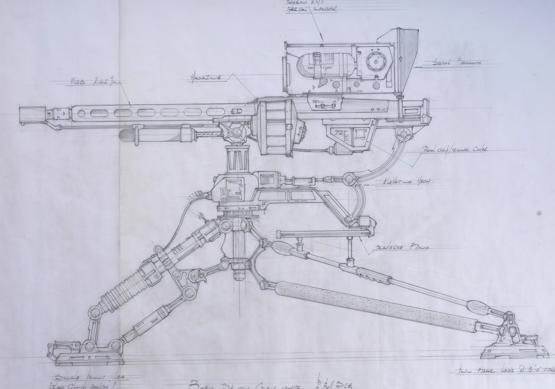 ALIENS - Hand-Drawn UA 571-C Automated Sentry Gun Blueprint - Image 2 of 3