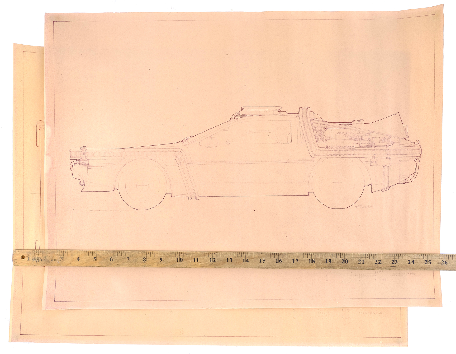 BACK TO THE FUTURE - Pair of Printed Ron Cobb DeLorean Time Machine Blueprints - Image 4 of 4