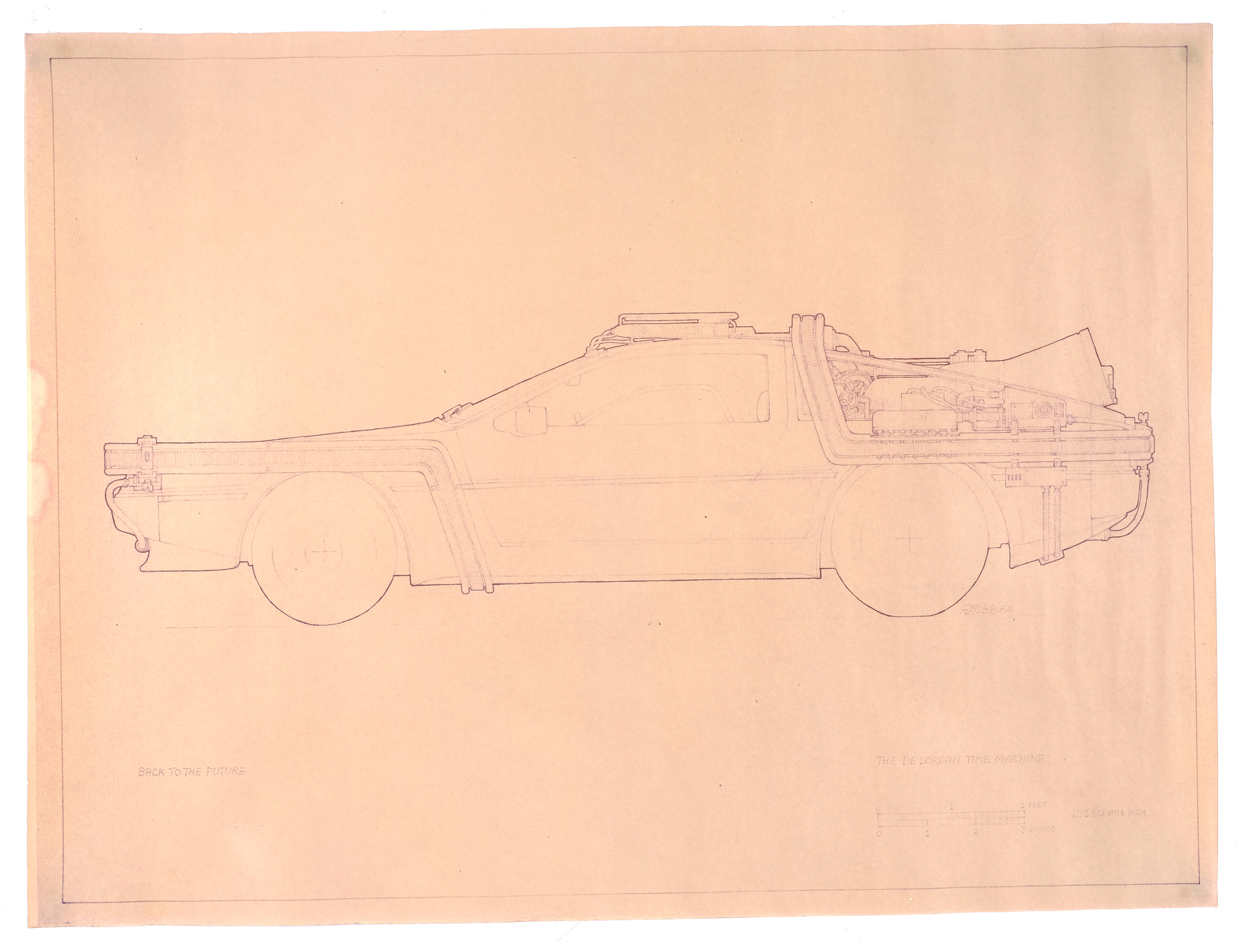 BACK TO THE FUTURE - Pair of Printed Ron Cobb DeLorean Time Machine Blueprints - Image 2 of 4
