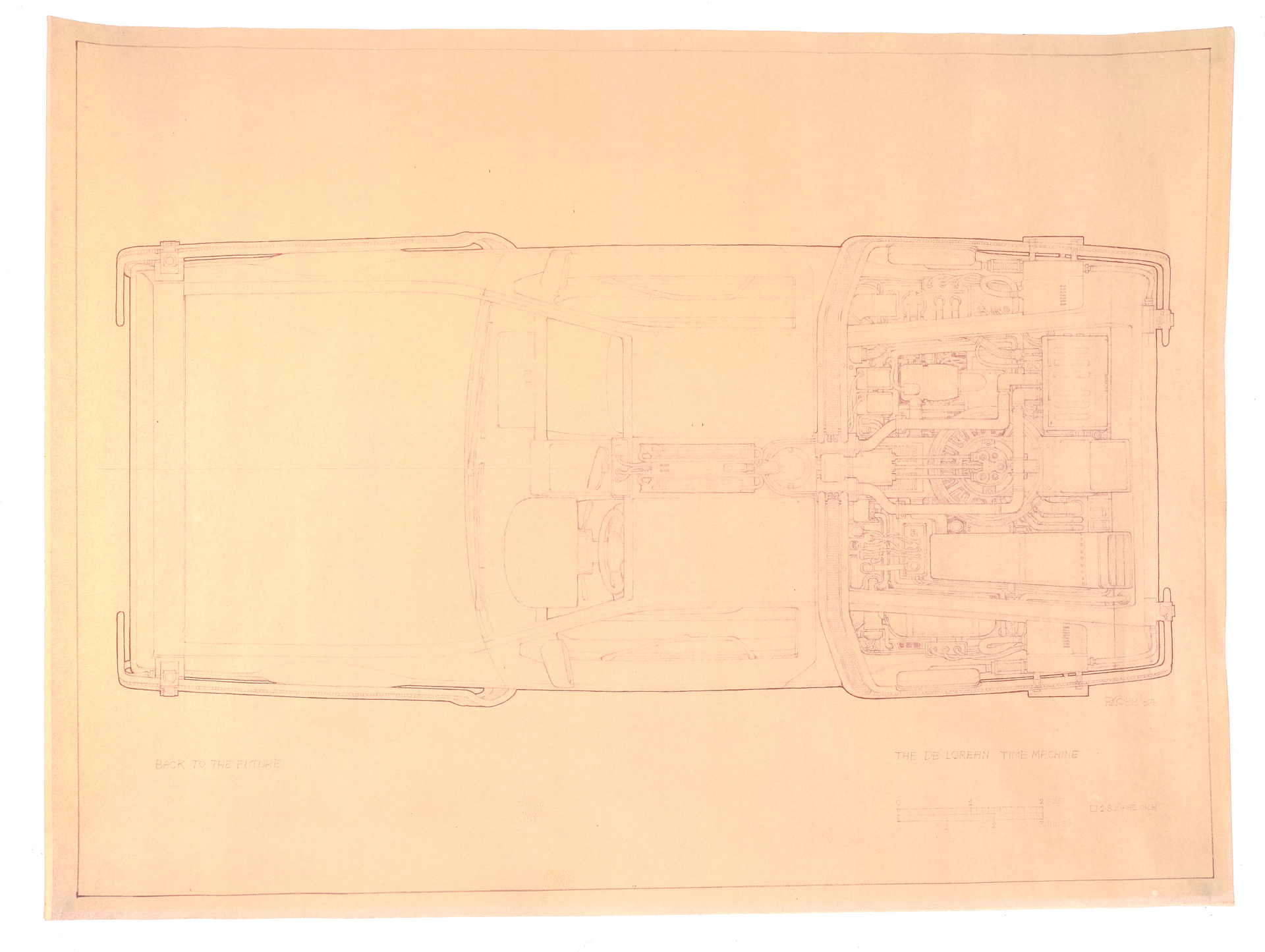 BACK TO THE FUTURE - Pair of Printed Ron Cobb DeLorean Time Machine Blueprints - Image 3 of 4