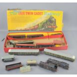 A boxed Twix Twin cadet railway (part) set together with a Hornby Meccano locomotive and various