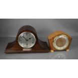 Two retro mantle clocks, one bearing presentation plaque