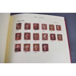 An album of British stamps to include various Penny reds with plate numbers from 72 to 216