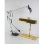 A brass adjustable bankers lamp together with a modern anglepoise lamp