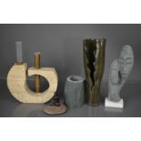 A group of Mi-Century items to include a vase, twin headed sculpture, pen holder, bud vase and