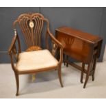A late 19th century rosewood and ivory inlaid saloon chair, with upholstered seat, togther with a
