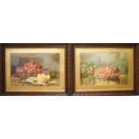 A pair of 19th century chromolithographs, depicting still life of fruit signed E Noya, 45 by 35cm.