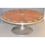 A Poul Cadovus mid-century coffee table for France & Son, the circular top inlaid with brushed