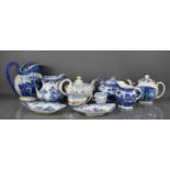 A group of Victorian blue and white pottery, to include a pair of dishes, tea pots and jugs.