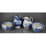 Two Victorian blue and white commodes, and two jugs.