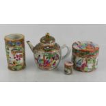 A group of Chinese Famille Rose ceramics, to include miniature tea pot, bud vase, and two trinket