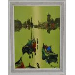 George R Deakins (20th century): boats on a river, oil on board, signed, 39 by 28cm.