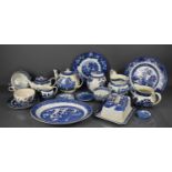 A group of Victorian and later blue and white pottery, to include butter dish, teapots, jug, cups