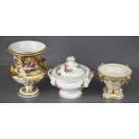 A group of 19th century German pottery, to include Dresden urn painted with floral group and