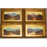 A set of four oil on board 19th century mountain landscapes, in the original gilt frames, 45 by