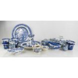 A group of Victorian blue and white pottery, to include tureen, vases, teacups, bowl, plate and