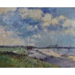 An oil on board, depicting coastal landscape, indistinctly signed, 61 by 76cm