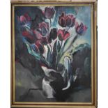 Sava Savov (20th century) still life of tulips in a vase, signed, oil on canvas.