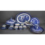 A group of Victorian and later blue and white pottery, to include cups, plates, sauce boat and