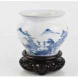An 18th century Chinese Ca Mau shipwreck porcelain blue and white jarlet, with figures conversing in