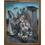 Sava Savov (20th century) still life of flowers and a jug, signed, oil on canvas.