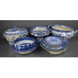 A group of Victorian blue and white pottery, to include tureen & cover, bowls, plates and other