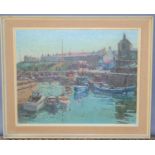 Alan Reid Cook (1920 - 1974): oil on board, harbour scene with ships moored, signed lower right.62cm