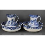 Two large Victorian blue and white was jugs and bowls, depicting chinoiserie pattern.
