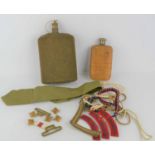A group of military related items to include Royal Engineers cloth patches and metal pips, water