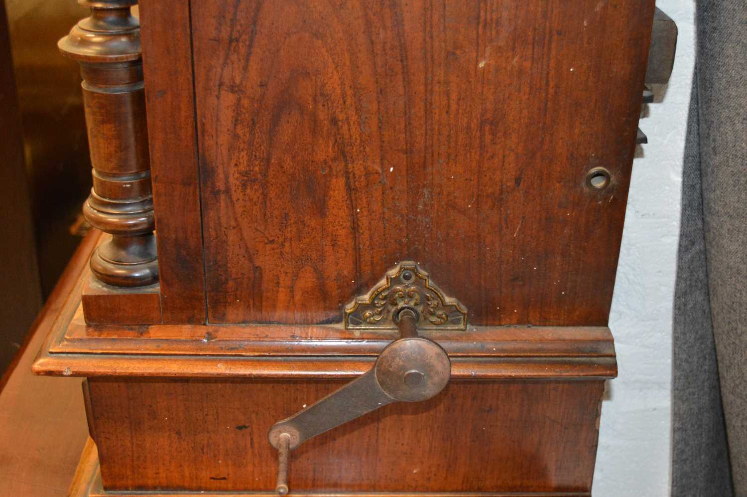 A late 19th century mahogany cased "Penny in the Slot" Polyphon music box on associated mahogany - Image 16 of 19