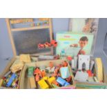 A group of Lesney, Corgi and Dinky diecast vehicles together with a Chemistry set, plastic soldiers,