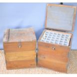 Two vintage wooden "Pillo" egg boxes with foam trays45cm by 34cm by 41cm