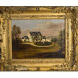 A 19th century oil on canvas, depicting a New England house, unsigned.