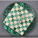 An antique malachite chess board, 52cm high. A/F