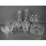 A group of crystal, to include Edinburgh glasses, pedestal bowls, fruit bowls, and two decanters.