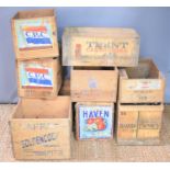 A group of vintage wooden crates to include Trent Cartridges and others.