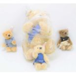 A Steiff "Bunny Campione" mohair teddy bear with three small miniature examples.
