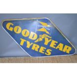 A large original Goodyear Tyres lozenge shaped enamelled steel sign, 5ft wide.