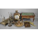 A French 19th century apprentice piece plat du jour, Chinoiserie cased clock, quill stand in the