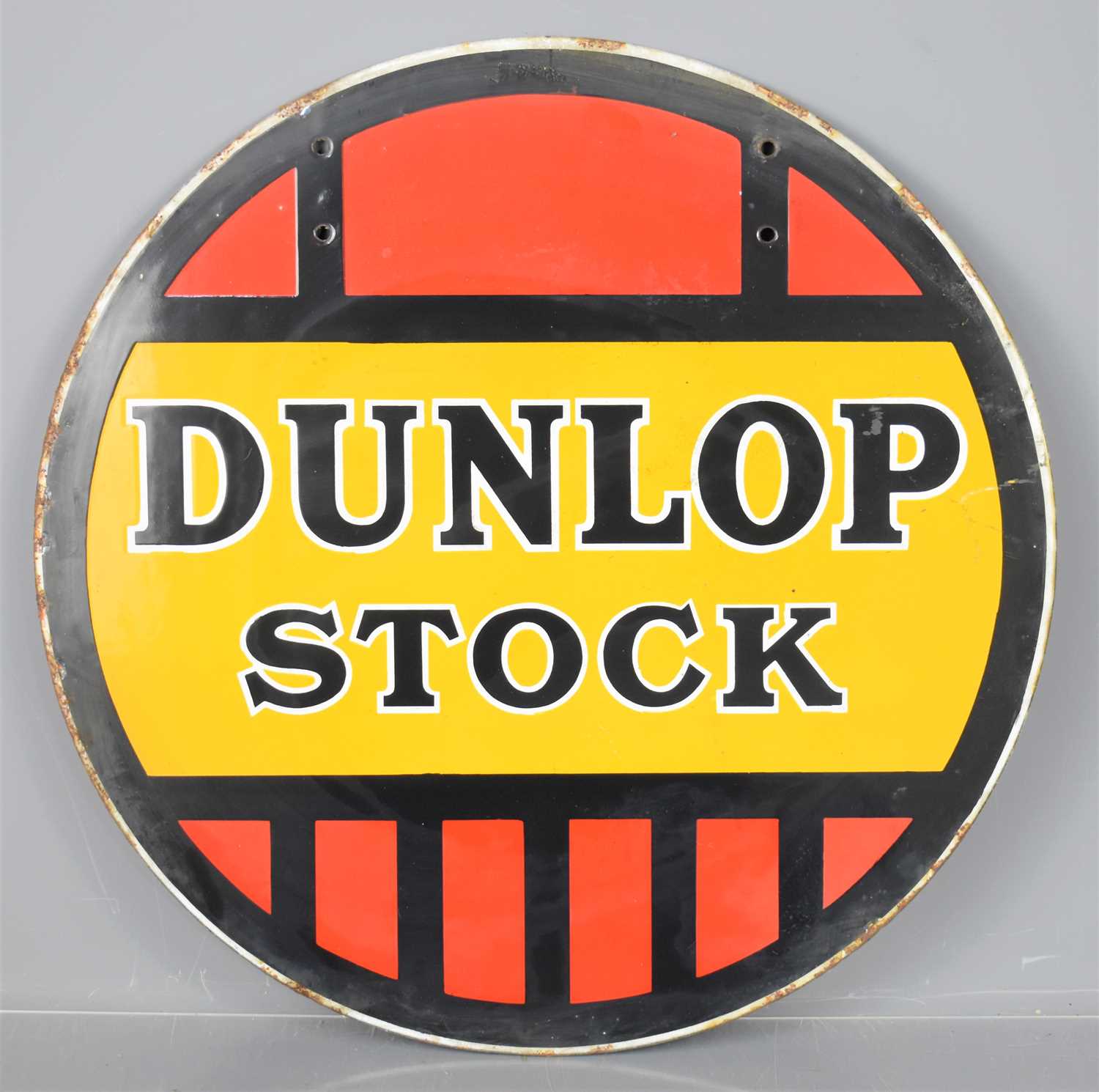 An original Dunlop stock enamel double sided advertising sign.46cm diameter